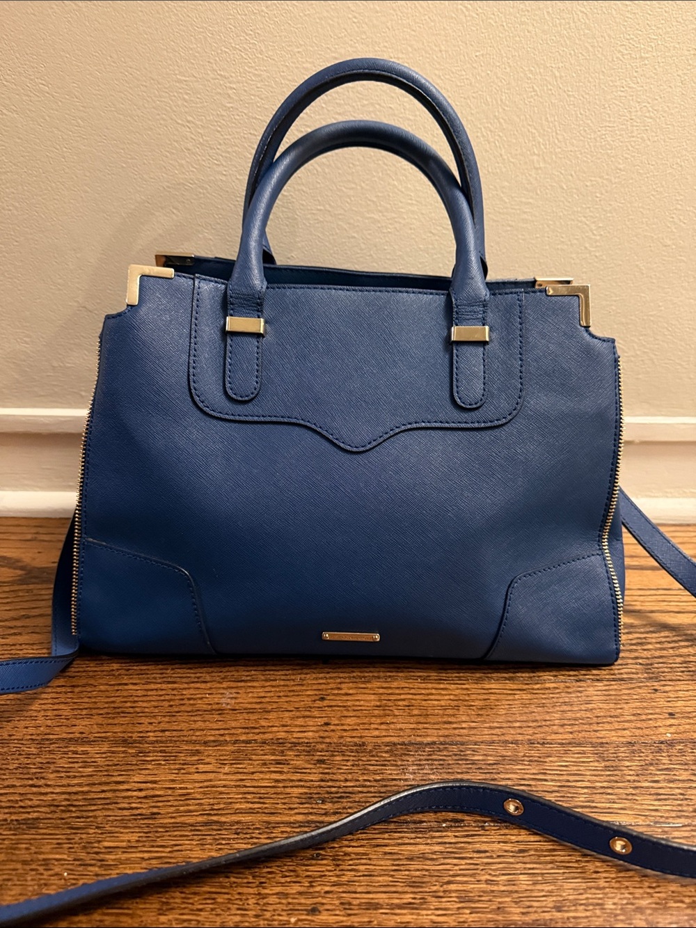 Rebecca Minkoff Navy Blue Leather Satchel with Gold Hardware